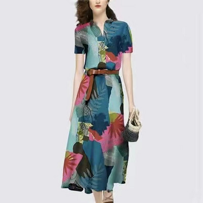 EVNISI Καλοκαιρινή γυναικεία φόρμα δύο τεμαχίων με στάμπα σιφόν μπλούζα κοντομάνικη φούστα σασέ Σετ Γυναικείο Casual 2 τεμάχια σετ Κοστούμι 2022