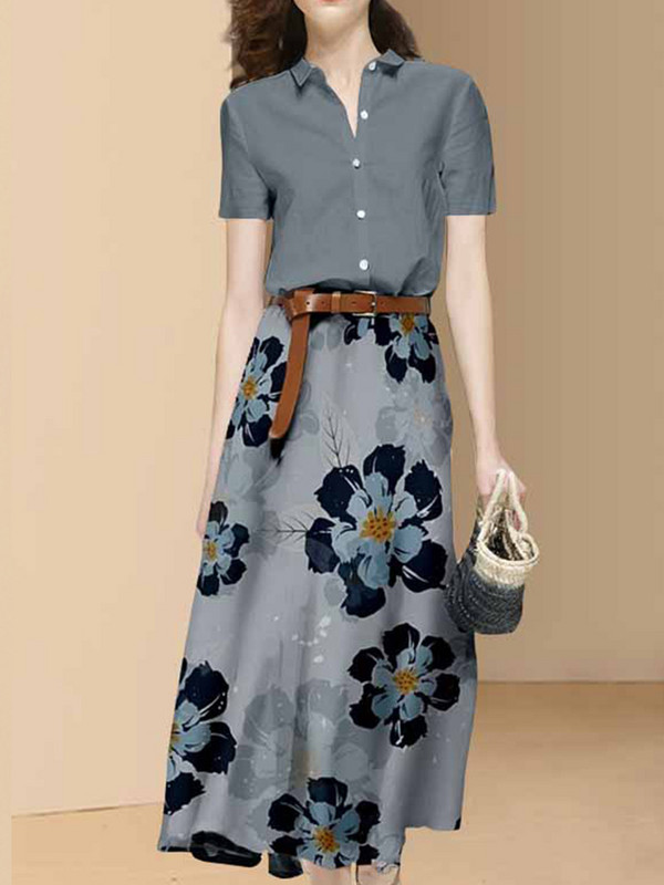 EVNISI Καλοκαιρινή γυναικεία φόρμα δύο τεμαχίων με στάμπα σιφόν μπλούζα κοντομάνικη φούστα σασέ Σετ Γυναικείο Casual 2 τεμάχια σετ Κοστούμι 2022