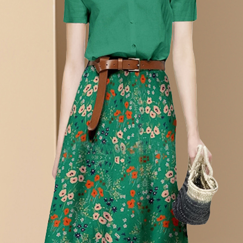 EVNISI Καλοκαιρινή γυναικεία φόρμα δύο τεμαχίων με στάμπα σιφόν μπλούζα κοντομάνικη φούστα σασέ Σετ Γυναικείο Casual 2 τεμάχια σετ Κοστούμι 2022