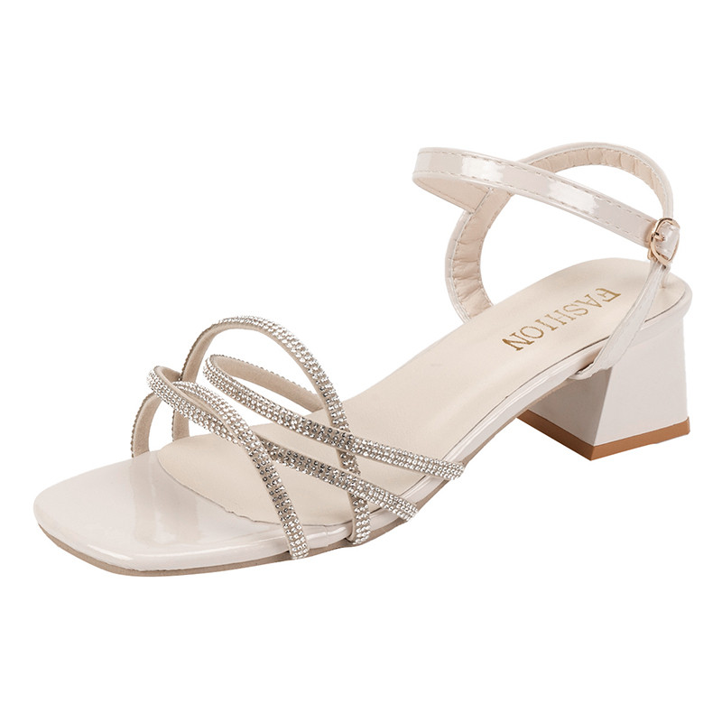 Noua modă de vară 2024, cu vârf deschis, de culoare solidă, cu cureaua cu cataramă, cu diamant de apă sexy, sandale pentru femei, pantofi pentru femei