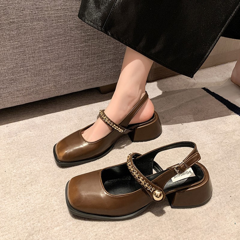 Sandale cu vârful închis Pantofi pentru femei Rochie de femeie Moda 2024 Vară Deget pătrat Toc mijlociu Cap pătrat Sandale pentru petrecere de nuntă Pantof casual