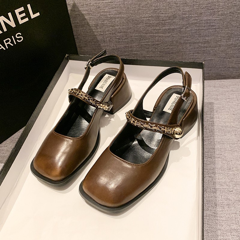 Sandale cu vârful închis Pantofi pentru femei Rochie de femeie Moda 2024 Vară Deget pătrat Toc mijlociu Cap pătrat Sandale pentru petrecere de nuntă Pantof casual