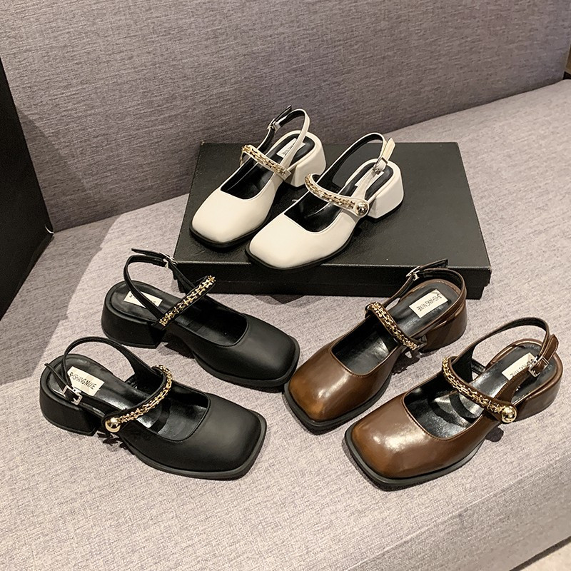 Sandale cu vârful închis Pantofi pentru femei Rochie de femeie Moda 2024 Vară Deget pătrat Toc mijlociu Cap pătrat Sandale pentru petrecere de nuntă Pantof casual