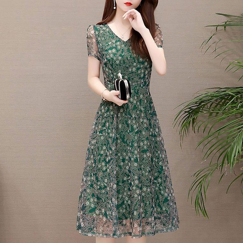 Rochii casual elegante cu decolteu în V de vară, vintage, cu flori sparte, cu imprimeu, îmbrăcăminte pentru femei, tifon coreean, rochie midi mozaică, linie A, 2023