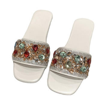 2024 Висококачествени дамски обувки Летни дамски чехли с квадратни пръсти Смесени цветове Brilliant Diamond Чехли с отворен пръст с нисък ток