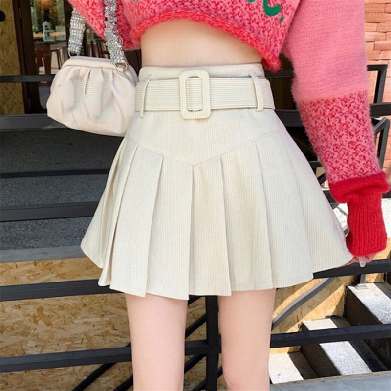 Μίνι κοτλέ φούστες 2024 Γυναικείες με σέξι χαριτωμένα μονόχρωμα φθινοπωρινά ανοιξιάτικα μόδα ψηλή μέση Νέα πλισέ Preppy Κορεάτικο στυλ