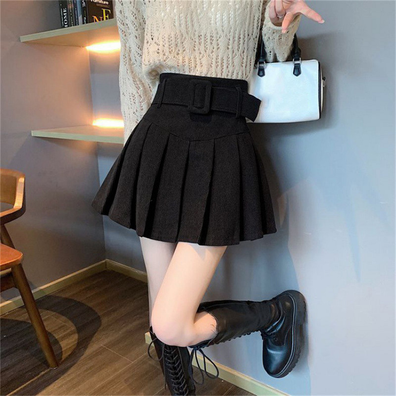 Μίνι κοτλέ φούστες 2024 Γυναικείες με σέξι χαριτωμένα μονόχρωμα φθινοπωρινά ανοιξιάτικα μόδα ψηλή μέση Νέα πλισέ Preppy Κορεάτικο στυλ
