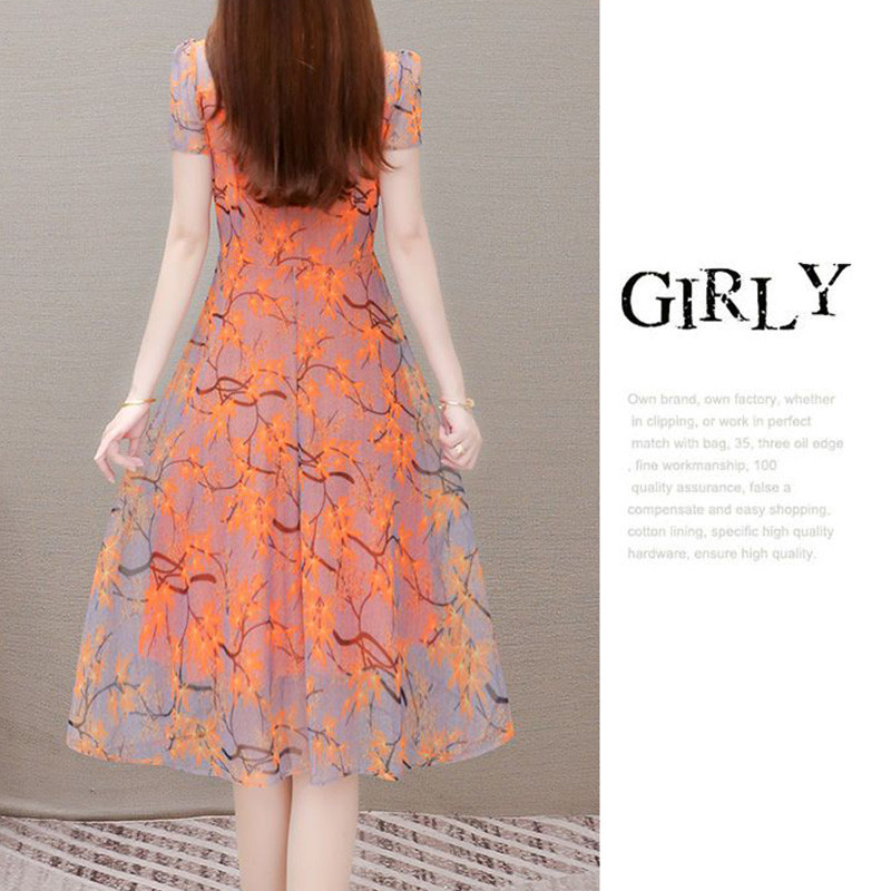 Καλοκαίρι 2023 Δημοφιλή λουλούδια σφενδάμου σε γραμμή Α με στρογγυλή λαιμόκοψη με κουμπιά με φυσαλίδες με κοντομάνικο γάζα μίντι γυναικεία φορέματα