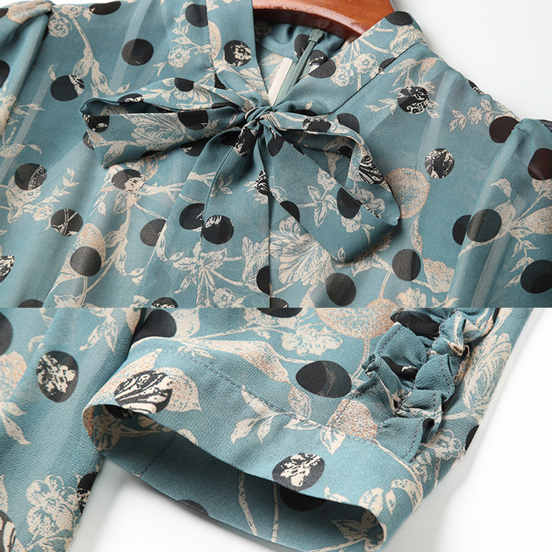 EVNISI Chiffon Print Γυναικείο Πράσινο Φόρεμα με V λαιμόκοψη Ανοιξιάτικα φορέματα τριών τετάρτων μανίκια Chic Office Lady Vestidos 2023