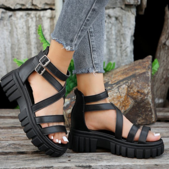 Модни римски сандали с масивни високи токчета за 2024 г. Лято 2024 г. Платформени сандали Дамски парти обувки с дебел ток