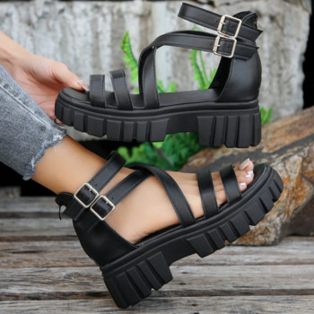 Модни римски сандали с масивни високи токчета за 2024 г. Лято 2024 г. Платформени сандали Дамски парти обувки с дебел ток