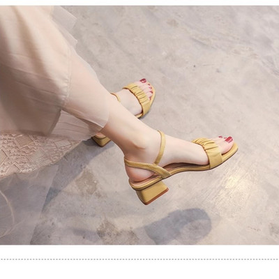 Vara 2024, noua purtare exterioară, sandale de damă cu vârf deschis, culoare uni, cataramă cu o linie, pantofi confortabili cu toc înalt pentru femei