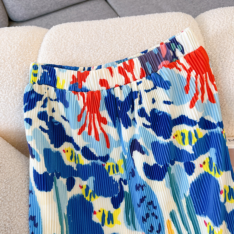 Női 2024 Nyári Divat Kontraszt Színes Nyomtatott szoknya Női Magas derekú hasított redős szoknyák Női Hosszú, Egyenes szoknyák B43