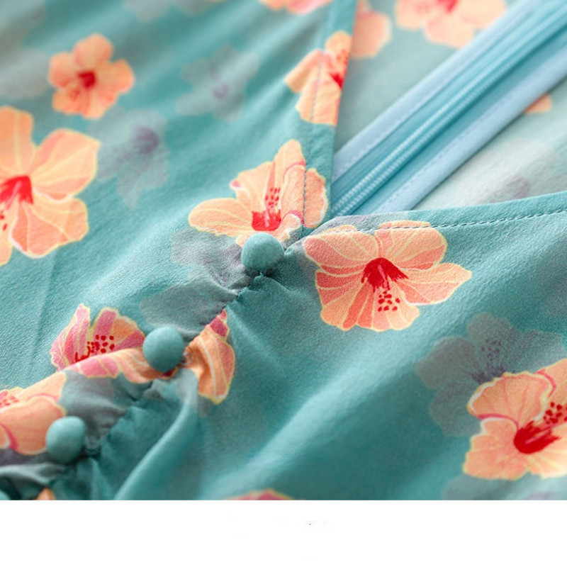 Rochie de vară pentru femei din șifon floral, frunze de lotus, 2021, noua modă, cu centură de temperament cu imprimeu, rochie șic pentru femei, rochie feminina