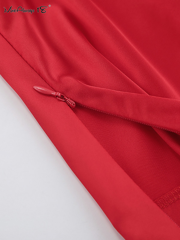 Mnealways18 Modne satenske crvene suknje Ženske 2024. Elegantne jednobojne uredske ženske suknje visokog struka Tanke večernje tanke duge suknje za zabave