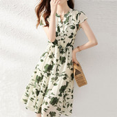 Rochie pentru femei 2024 Nouă șifon șifon acetat de mătase Originală singură femeie vară la modă cu imprimare de ultimă generație Fusta lungă în formă de A