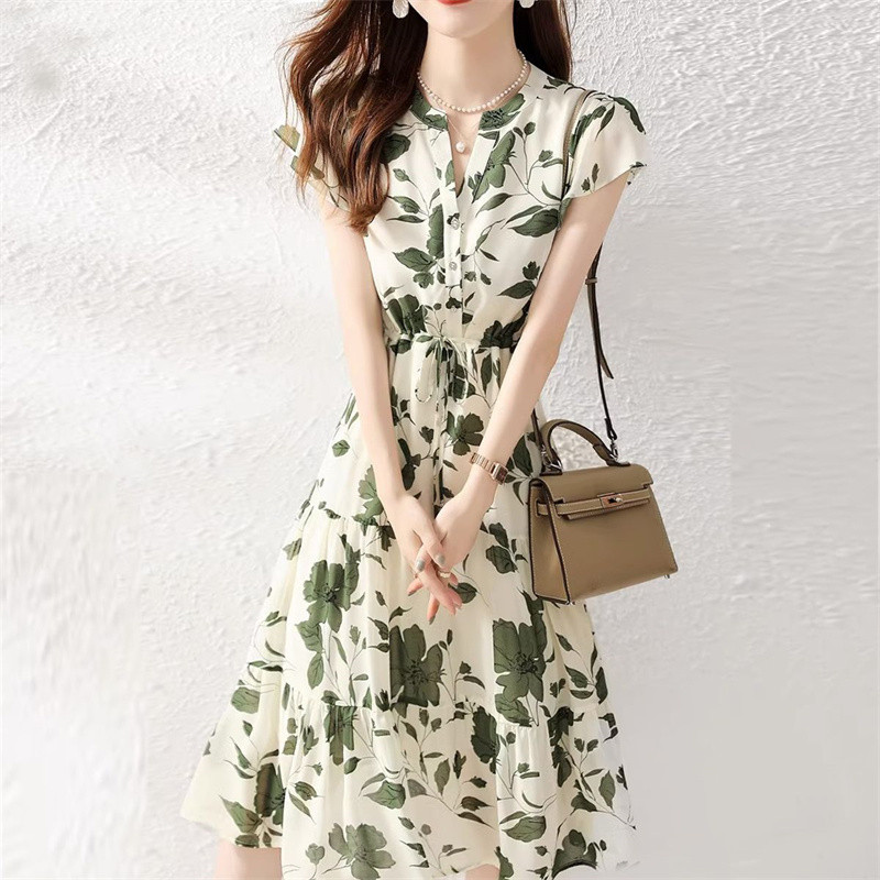 Rochie pentru femei 2024 Nouă șifon șifon acetat de mătase Originală singură femeie vară la modă cu imprimare de ultimă generație Fusta lungă în formă de A