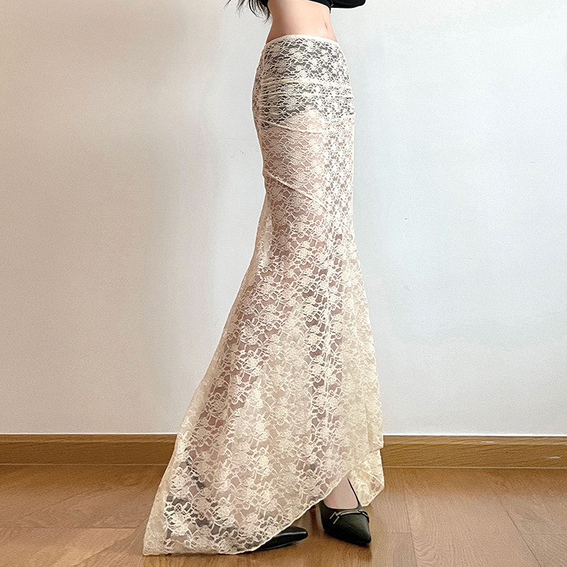 HEYounGIRL Y2K noņemami mežģīņu sieviešu garie svārki Estētiski, stilīgi High Street Maxi svārki, 2023. gada rudens tērpi, seksīgas dāmas