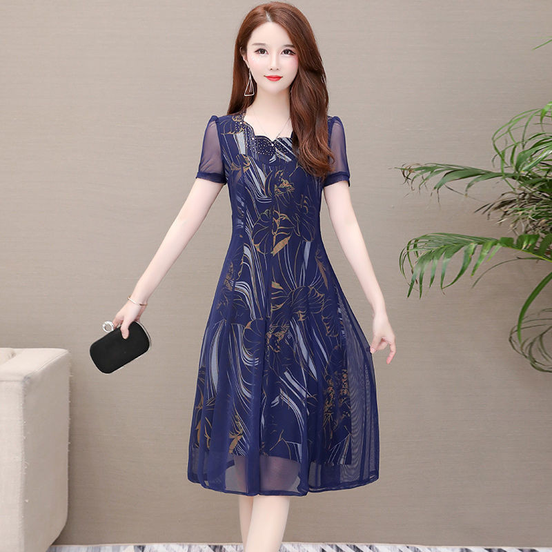 Suvine vabaajakleit Suur lühikeste varrukatega vintage A-jooneline naiste kleit temperamenttrükiga marli lilleline kleit pluss suuruses Vestidos