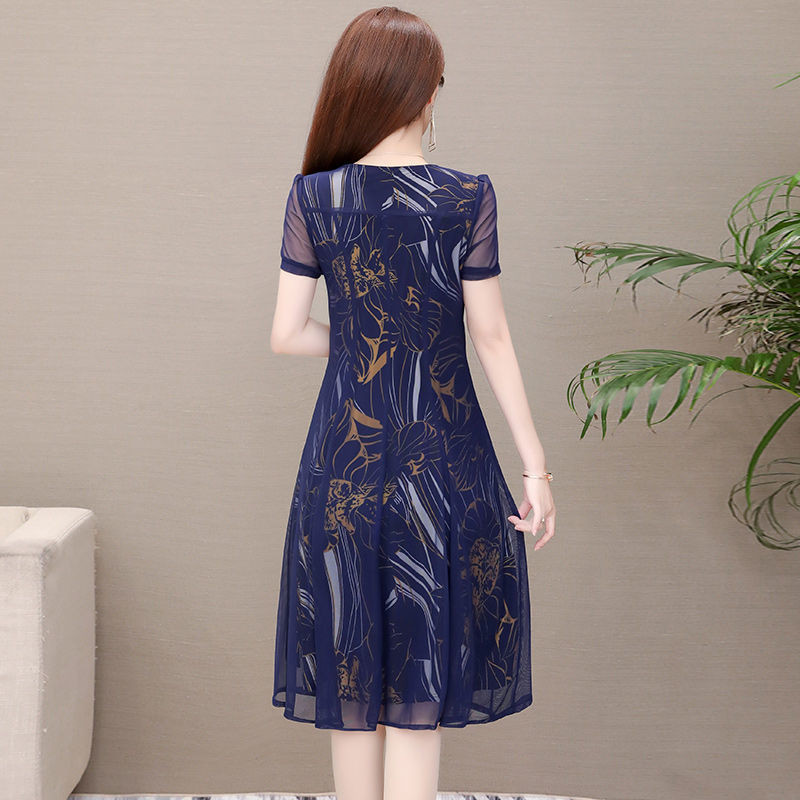 Suvine vabaajakleit Suur lühikeste varrukatega vintage A-jooneline naiste kleit temperamenttrükiga marli lilleline kleit pluss suuruses Vestidos