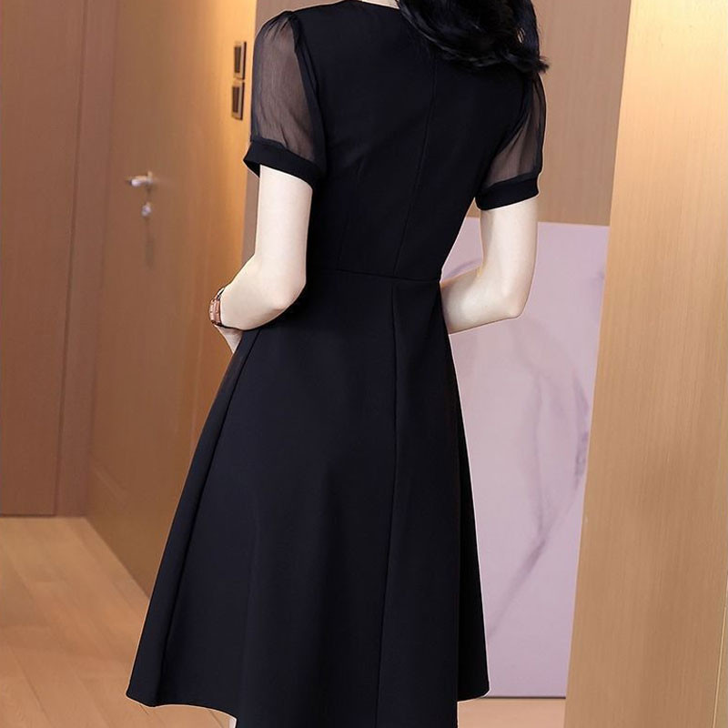 Sieviešu apģērbs Eleganta kvadrātveida apkakle Minikleita Modes A-līnijas jostasvieta Asimetriska vasaras korejiešu vienkrāsains kleitas.