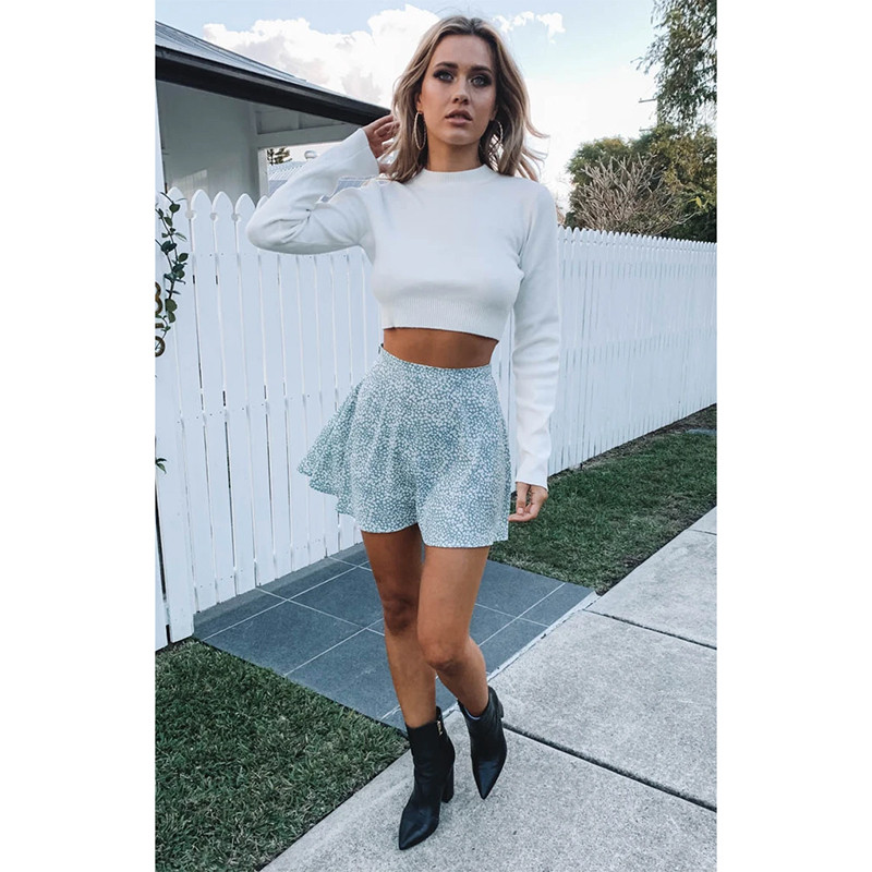 Ženske suknje Lepršava mini suknja Plava cvjetna ženska ljetna suknja ženska suknja visokog struka falda jupe ženske suknje