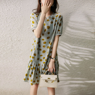 Divatos, elegáns női kerek nyakú, virágos ruhák 2023-as nyári alkalmi rövid ujjú női ruházat Koreai fodros nyomóruha