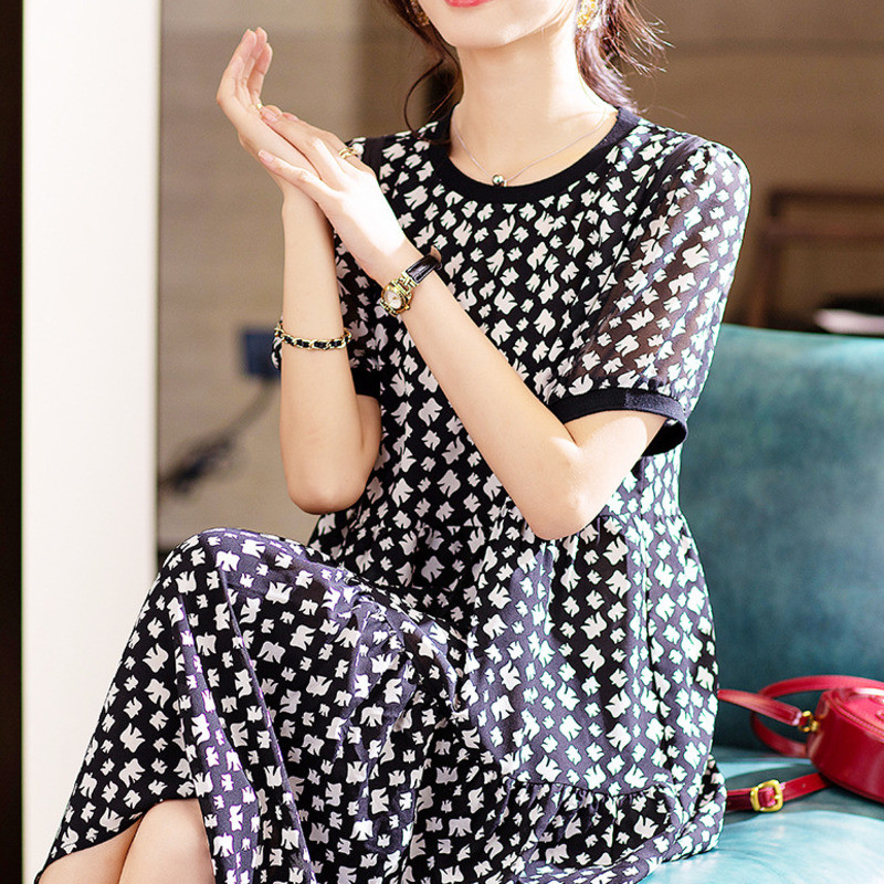 #4501 Must roosa trükitud šifoonist vintage kleit naiste lühikeste varrukatega seksikas A-kujuline kleit, naiselik, õhuke lõhenenud liiges Retro Vestidos suvine