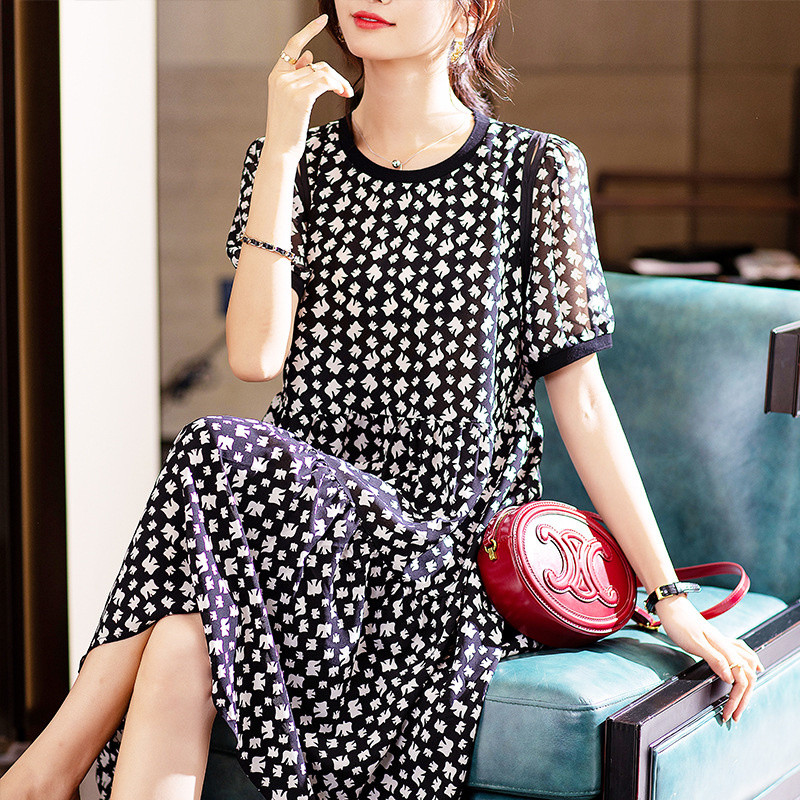 #4501 Must roosa trükitud šifoonist vintage kleit naiste lühikeste varrukatega seksikas A-kujuline kleit, naiselik, õhuke lõhenenud liiges Retro Vestidos suvine