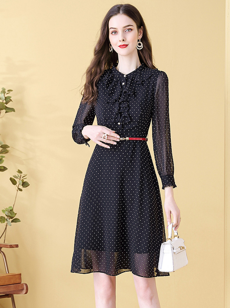 EVNISI Chiffon Floral Φόρεμα Φθινόπωρο 2023 Νέα Γαλλικά μακρυμάνικα εμπριμέ φορέματα Beach Style Vestidos με λαιμόκοψη σε O-line