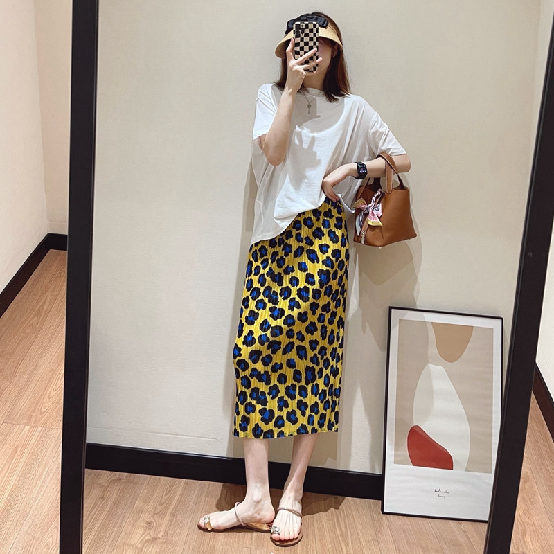 2024 Γυναικεία Καλοκαιρινή Μόδα Λεοπάρ Φαρδιά Φούστες Γυναικείες λεπτή ψηλόμεση ίσια φούστα Γυναικείες μακριές καθημερινές φούστες B114