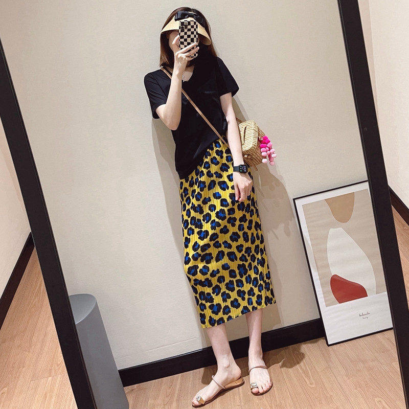 2024 Γυναικεία Καλοκαιρινή Μόδα Λεοπάρ Φαρδιά Φούστες Γυναικείες λεπτή ψηλόμεση ίσια φούστα Γυναικείες μακριές καθημερινές φούστες B114