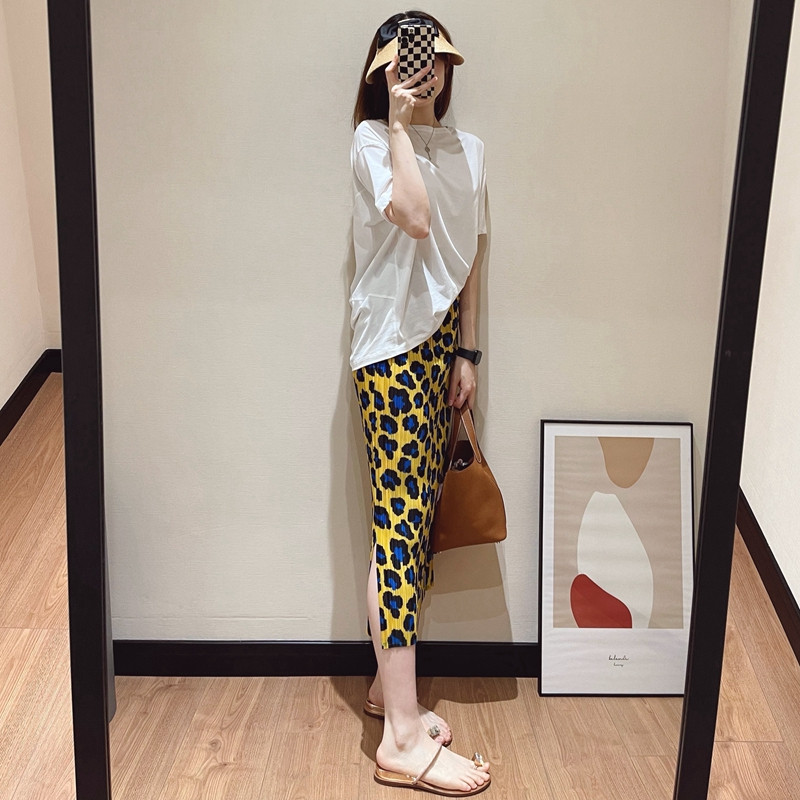 2024 Γυναικεία Καλοκαιρινή Μόδα Λεοπάρ Φαρδιά Φούστες Γυναικείες λεπτή ψηλόμεση ίσια φούστα Γυναικείες μακριές καθημερινές φούστες B114