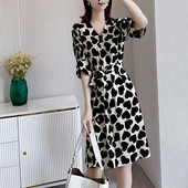 Mini rochie cu fundă de bandaj cu pliuri libere imprimate de epocă Îmbrăcăminte pentru femei 2023 rochie nouă cu mâneci bufante de birou pentru damă