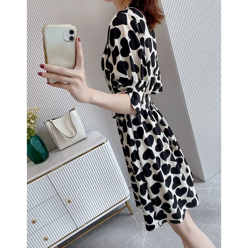 Mini rochie cu fundă de bandaj cu pliuri libere imprimate de epocă Îmbrăcăminte pentru femei 2023 rochie nouă cu mâneci bufante de birou pentru damă