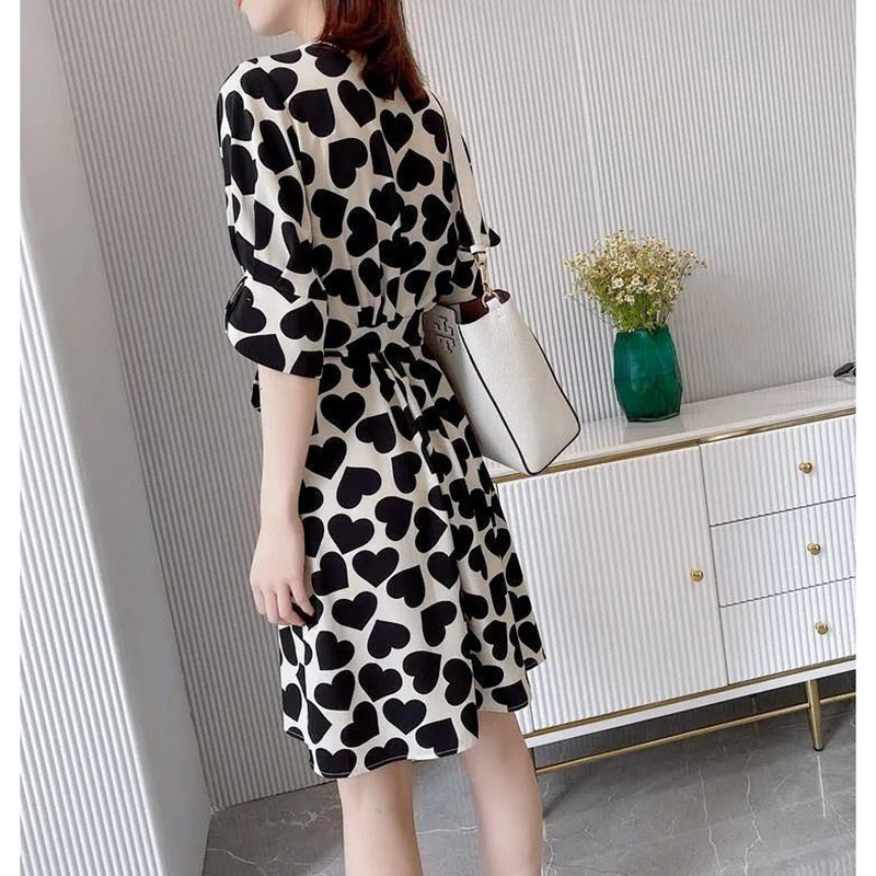 Mini rochie cu fundă de bandaj cu pliuri libere imprimate de epocă Îmbrăcăminte pentru femei 2023 rochie nouă cu mâneci bufante de birou pentru damă