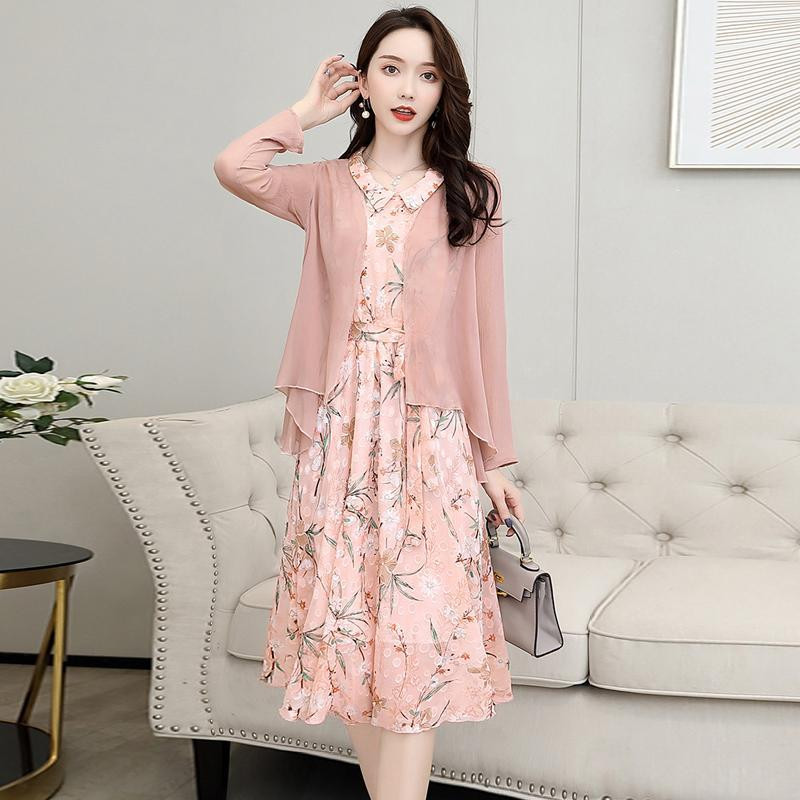 Ženska slatka haljina od dva komada, korejski modni kardigani za 2023. + cvjetna haljina bez rukava Odijelo za uredske dame, korejsko odijelo