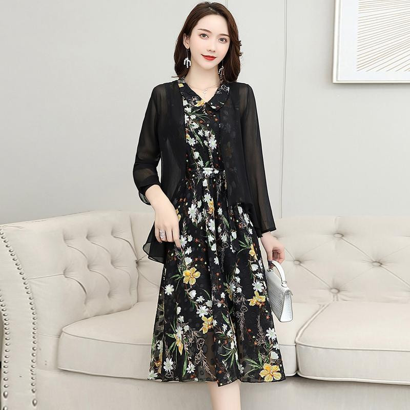 Ženska slatka haljina od dva komada, korejski modni kardigani za 2023. + cvjetna haljina bez rukava Odijelo za uredske dame, korejsko odijelo