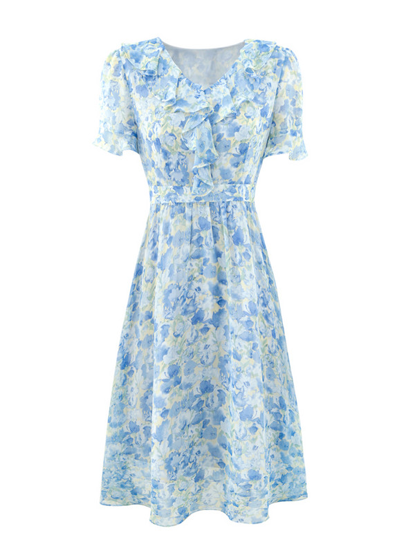 EVNISI Γυναικεία Κομψά Γυναικεία Φόρεμα Σιφόν Εκτύπωσης με V λαιμόκοψη κοντό μανίκι Κομψά φορέματα γραφείου A-LINE Καλοκαιρινά Γυναικεία Πάρτυ Vestido