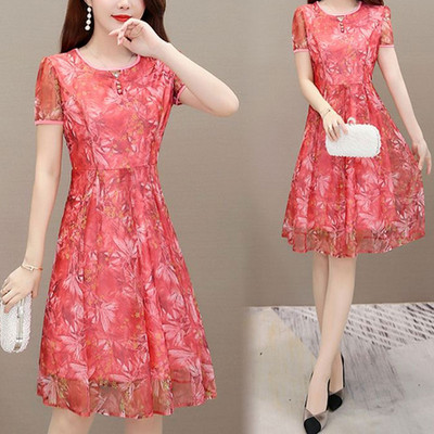 Γυναικεία ρούχα Office Lady Broken Flower Printed Midi φόρεμα 2023 Καλοκαιρινά κοντομάνικα γυναικεία ρούχα Κομψά μαργαριταρένια κουμπιά Commute Φορέματα A-Line