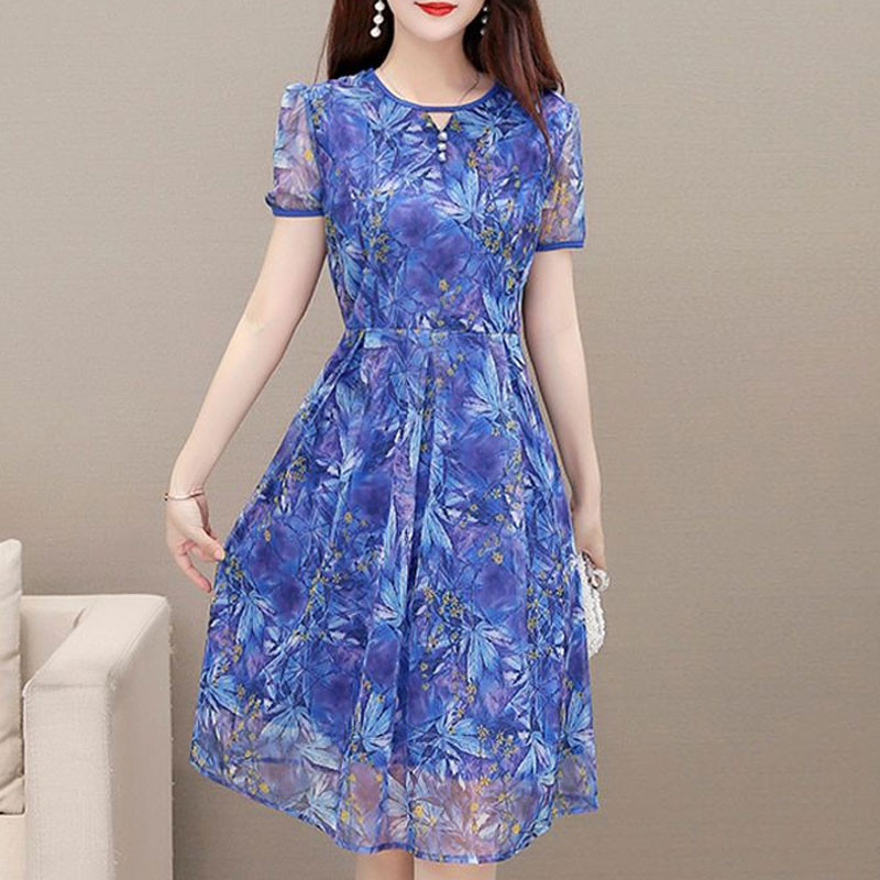 Γυναικεία ρούχα Office Lady Broken Flower Printed Midi φόρεμα 2023 Καλοκαιρινά κοντομάνικα γυναικεία ρούχα Κομψά μαργαριταρένια κουμπιά Commute Φορέματα A-Line