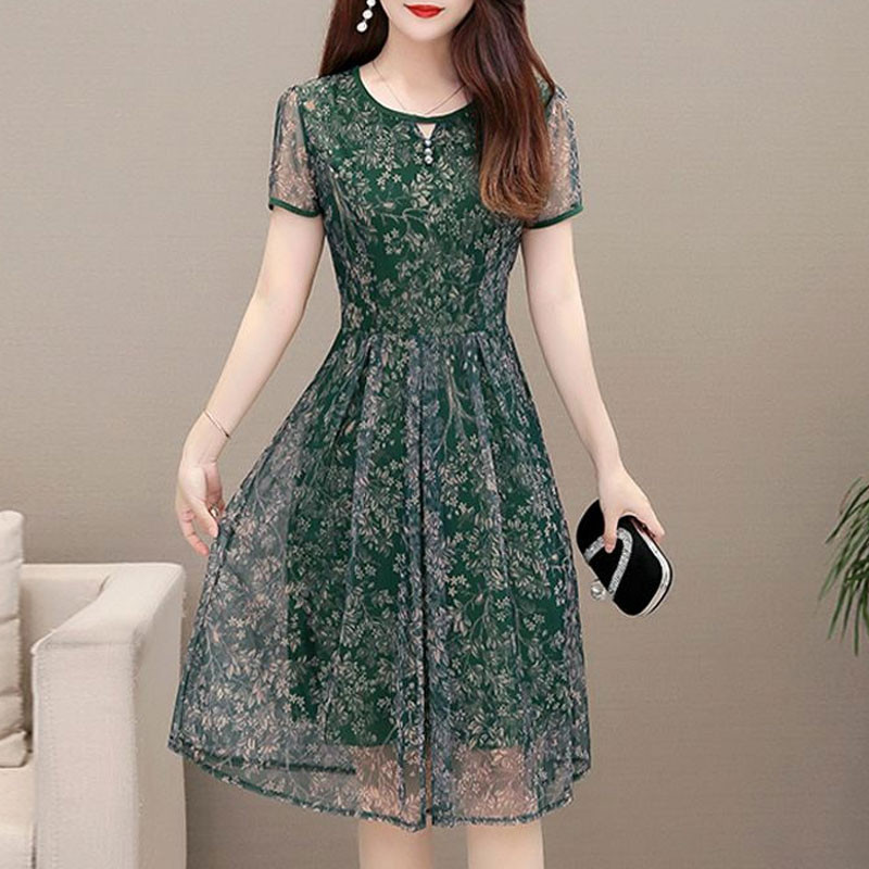 Γυναικεία ρούχα Office Lady Broken Flower Printed Midi φόρεμα 2023 Καλοκαιρινά κοντομάνικα γυναικεία ρούχα Κομψά μαργαριταρένια κουμπιά Commute Φορέματα A-Line