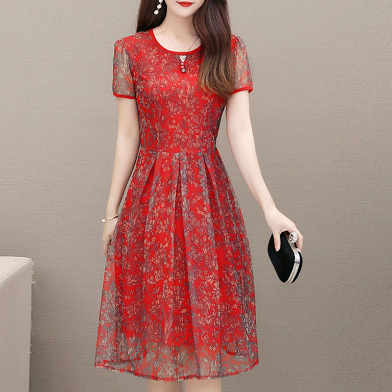 Γυναικεία ρούχα Office Lady Broken Flower Printed Midi φόρεμα 2023 Καλοκαιρινά κοντομάνικα γυναικεία ρούχα Κομψά μαργαριταρένια κουμπιά Commute Φορέματα A-Line