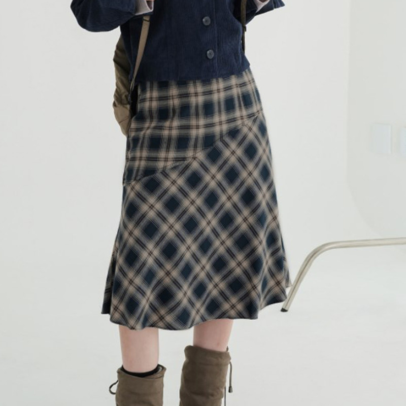 Darlingaga Vintage y2k Αγγλία Midi φούστα Ιαπωνική Κορεάτικη κομψή καρό φούστα Γυναικεία ραμμένη στο κάτω μέρος Preppy καρό σύνολα
