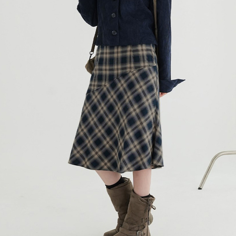 Darlingaga Vintage y2k Αγγλία Midi φούστα Ιαπωνική Κορεάτικη κομψή καρό φούστα Γυναικεία ραμμένη στο κάτω μέρος Preppy καρό σύνολα