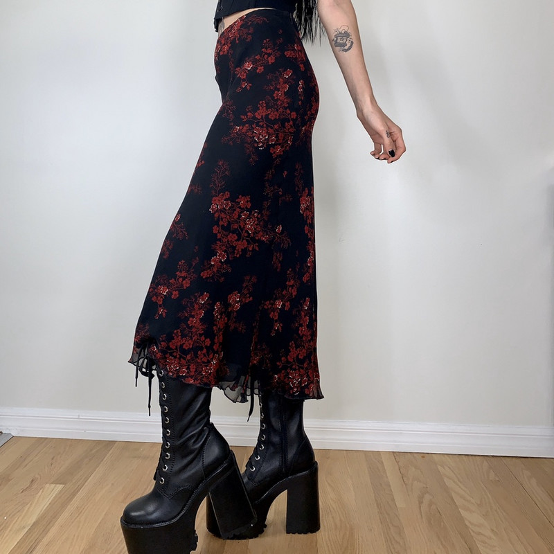 2023 Fashion Lady Retro magas derekú midi szoknyák Elegáns, finom virágmintás tavaszi nyári vad, vintage randevúzási szoknyák nőknek