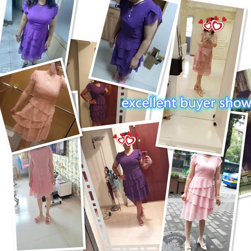 Καλοκαιρινό φόρεμα σιφόν Γυναικεία μονόχρωμα φορέματα με λαιμόκοψη V-λαιμόκοψη Sweet βολάν μανίκι Λεπτό Νέο casual πολυεπίπεδο γυναικείο φόρεμα 3XL μεγάλο μέγεθος