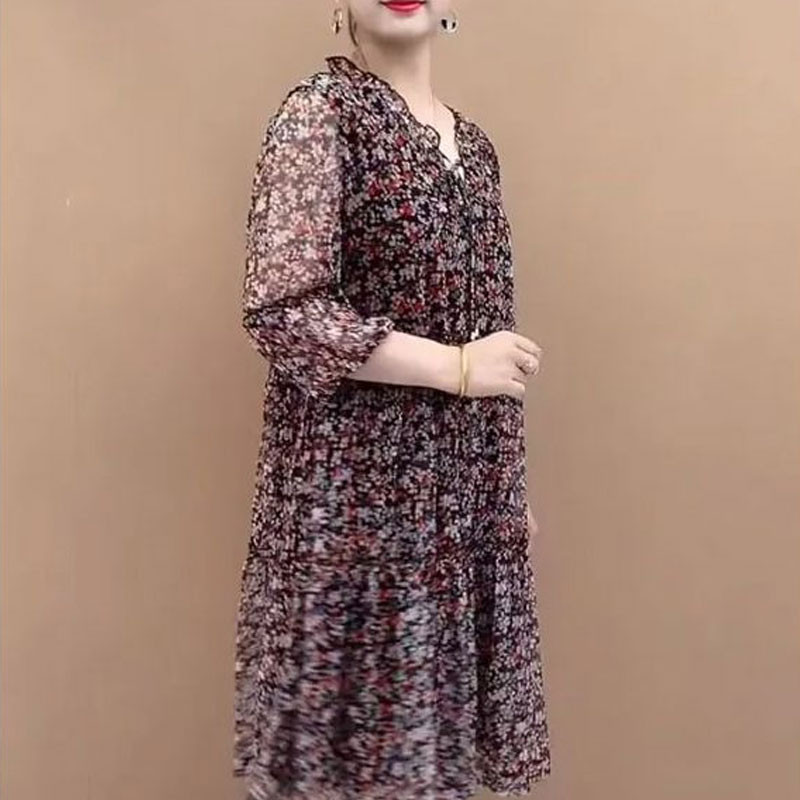 Rochie midi cu imprimeu ocazional cu flori sparte Îmbrăcăminte vintage pentru femeie elegante cu decolteu în V de vară cu jumătate de mânecă la modă Rochii cu șnur
