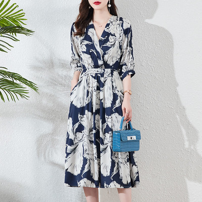 Naiste vintage trükisega kõrge vöökohaga pitsitud elegantsed peokleidid suvemood V kaelusega poolvarrukatega midikleit Vestidos Para Mujer