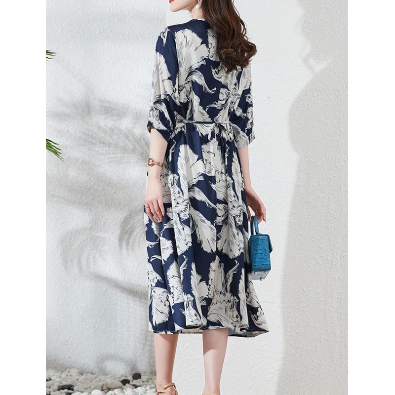 Sieviešu vintage apdruka ar augstu vidukli, mežģīņotu Elegantas ballīšu kleitas Vasaras modes V kakla izgriezuma puspiedurknēm Midi kleita Vestidos Para Mujer